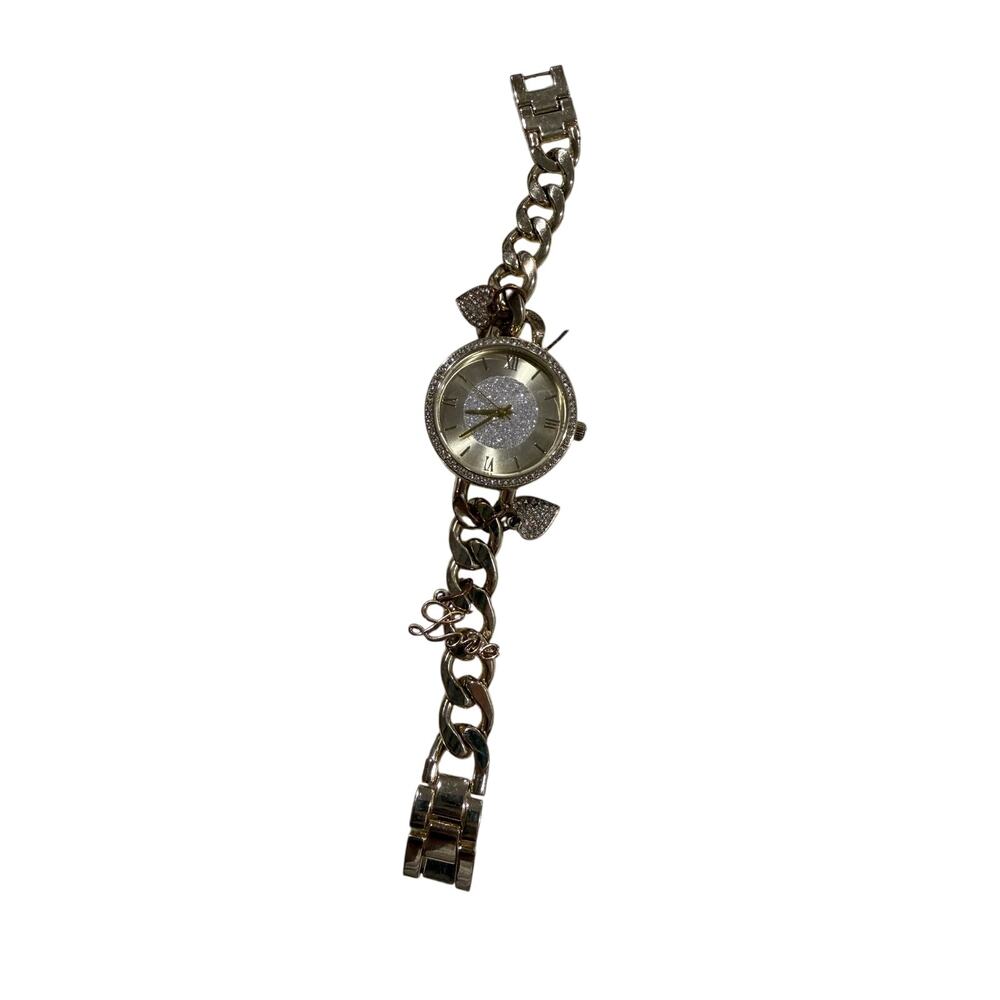 Kendall + Kylie Gold Tone Rhinestone Heart Charm Bracelet Watch Love Y2K